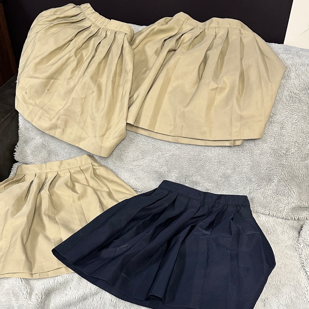French Toast Kids Pleated Skirts in Tan and Navy